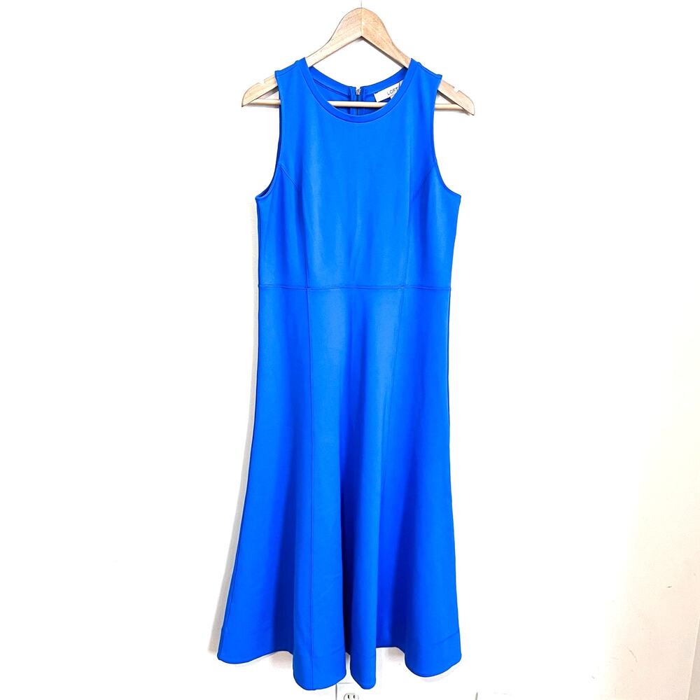 Ann Taylor Loft Ponte Seamed Midi Dress Size 8 Blue Sheath Stretchโ Classic Work